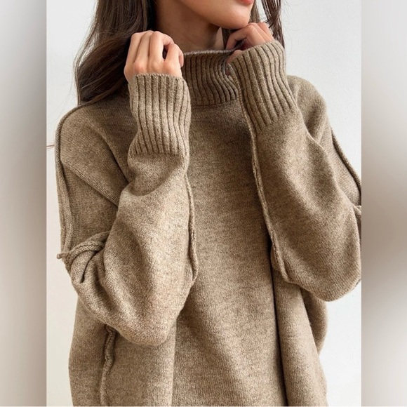 Commense Camel Knit Wide Leg Pants & Sweater Set - Picture 4 of 5